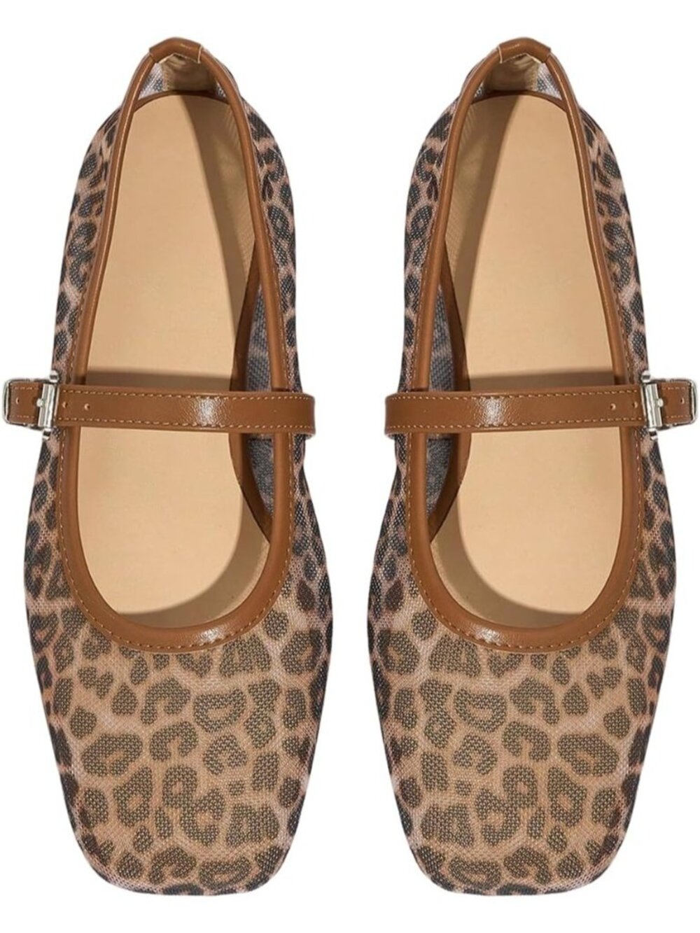 🆕Women's Brown Black Mesh Mary Jane Ballet Flats Square Toe Dressy Casual Shoes